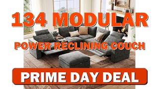 134" Modular Power Reclining Couch 6 Seater L-Shaped with Ottoman, Chenille - B0FZVL9QTY screenshot 3