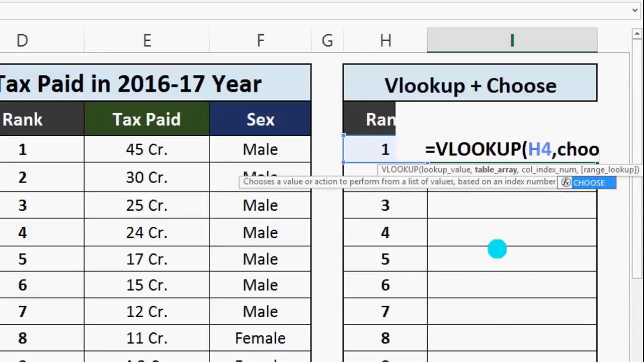 Reverse Lookup Formula Vlookup With Choose Function In Excel Hindi By