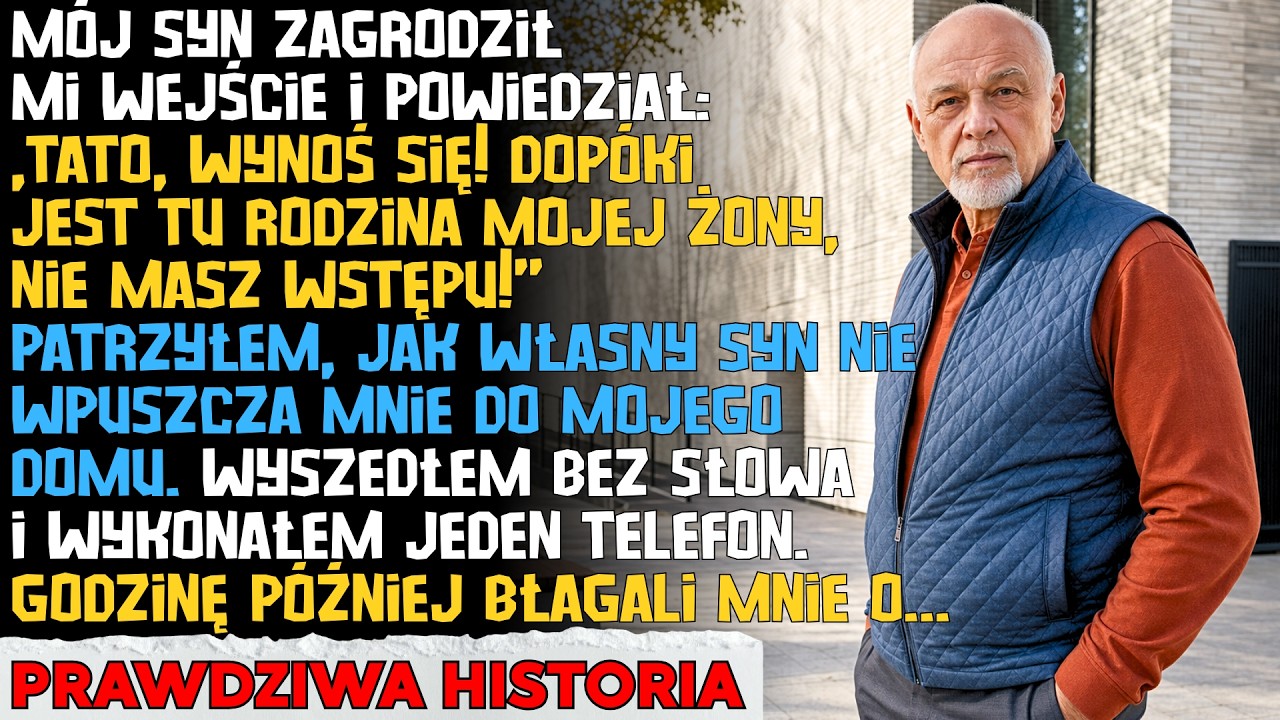 „Tato, jedź stąd. Dopóki jest tu rodzina mojej żony, nie masz wstępu.” To powiedział mój syn, stojąc w furtce domu, który wybudowałem z jego matką. Wracając z kursu, zobaczyłem obce auta,...