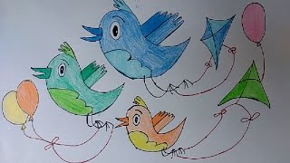 bird poster birds flying drawing draw kites balloon