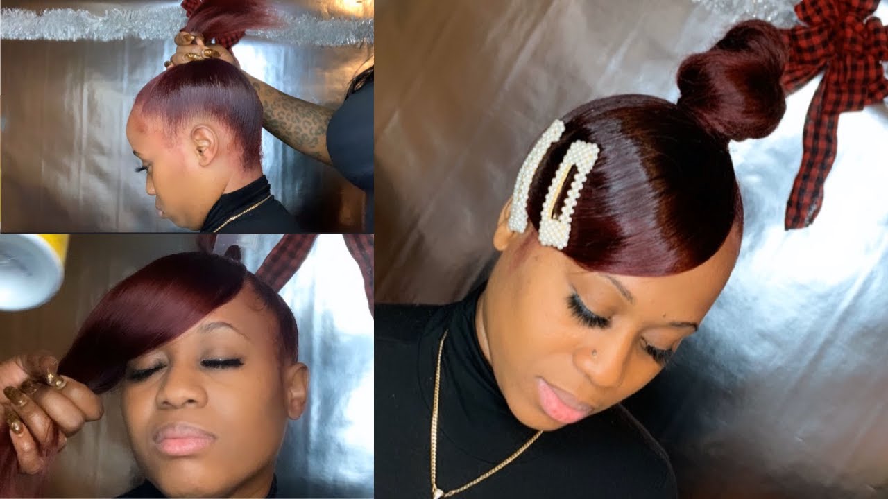 Swoop Bangs With Top Knot Bun Magenta Red Christmas Hairstyle Youtube