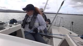 jib sheets handling tacking Merit, 2 sailors