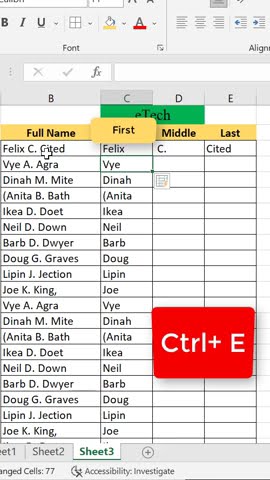 Excel Tricks First Name Middle Name Last Name