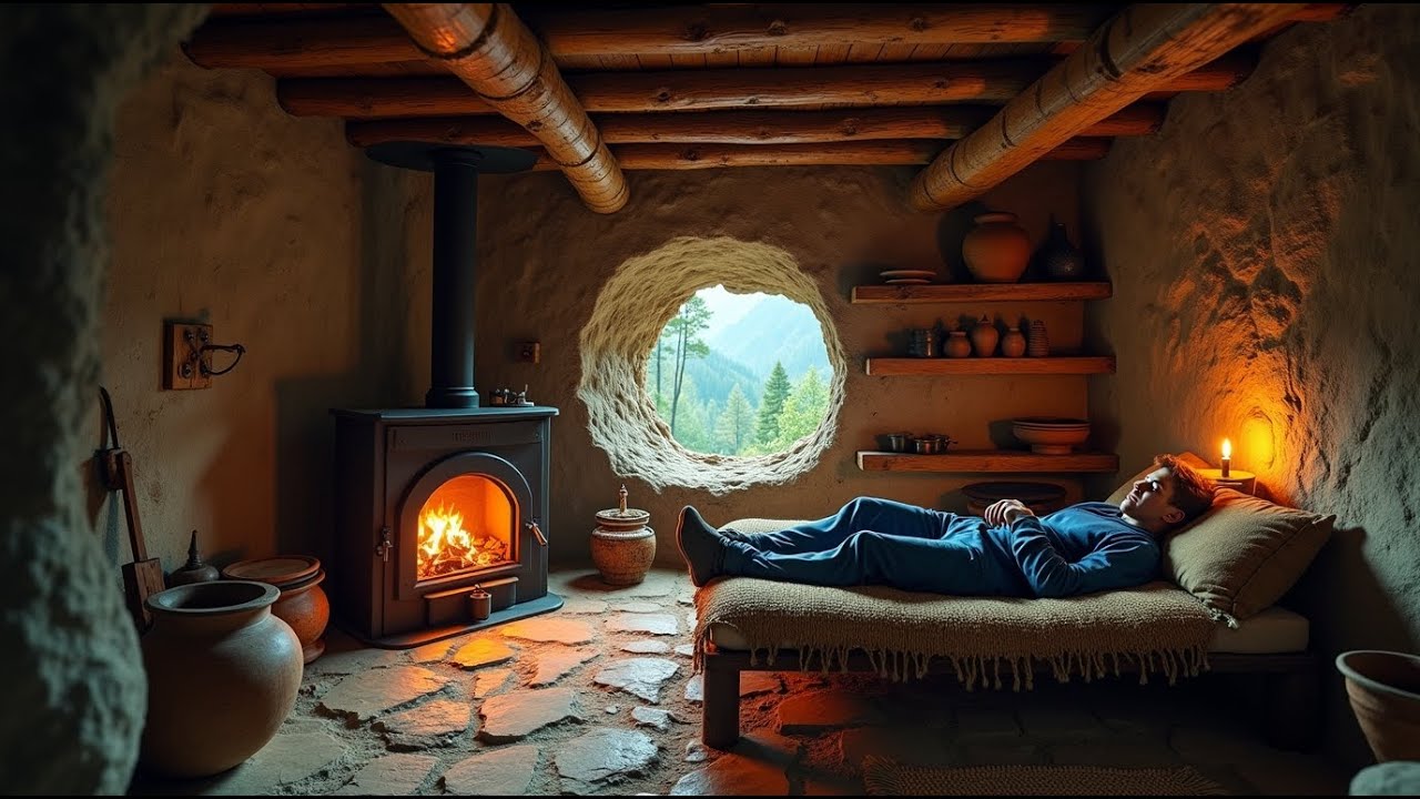 Forest Survival Shelter – Safe Living with Fireplace and Cooking
