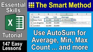 2-11: Use AutoSum to apply an AVERAGE, MAX, MIN or COUNT function. Net Worth