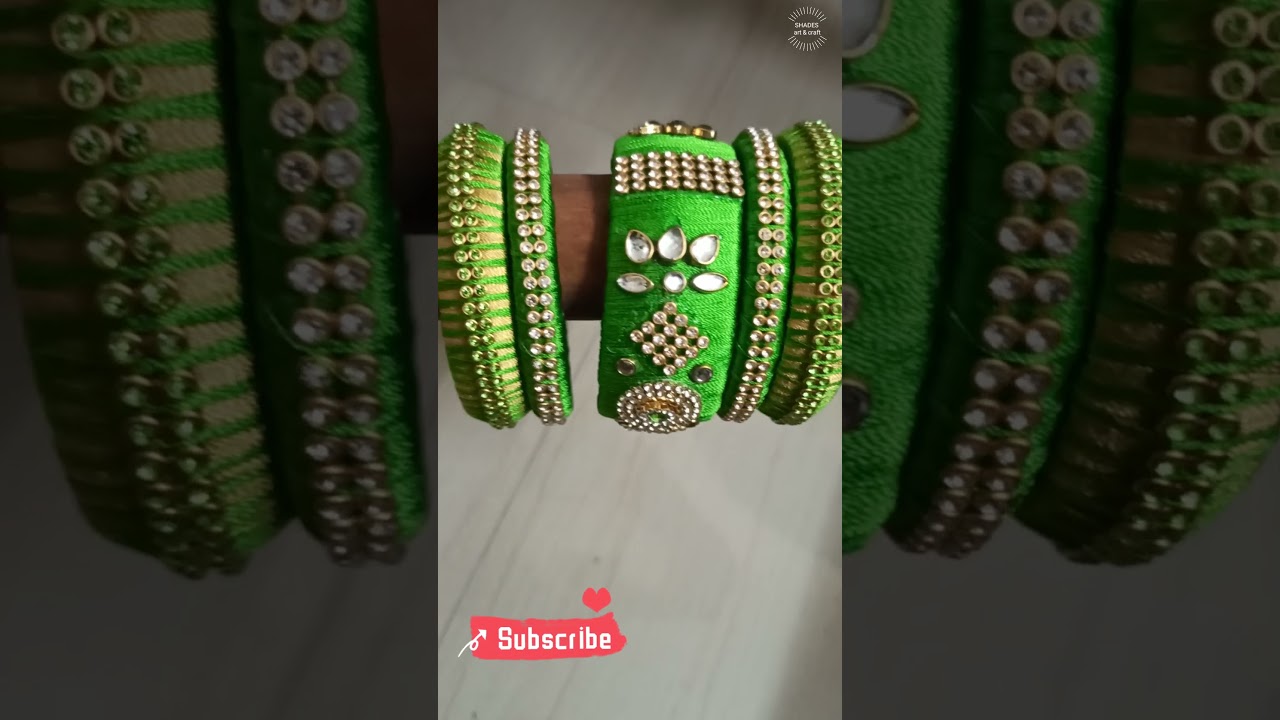 Parrot Green with gold color silk thread bangles.