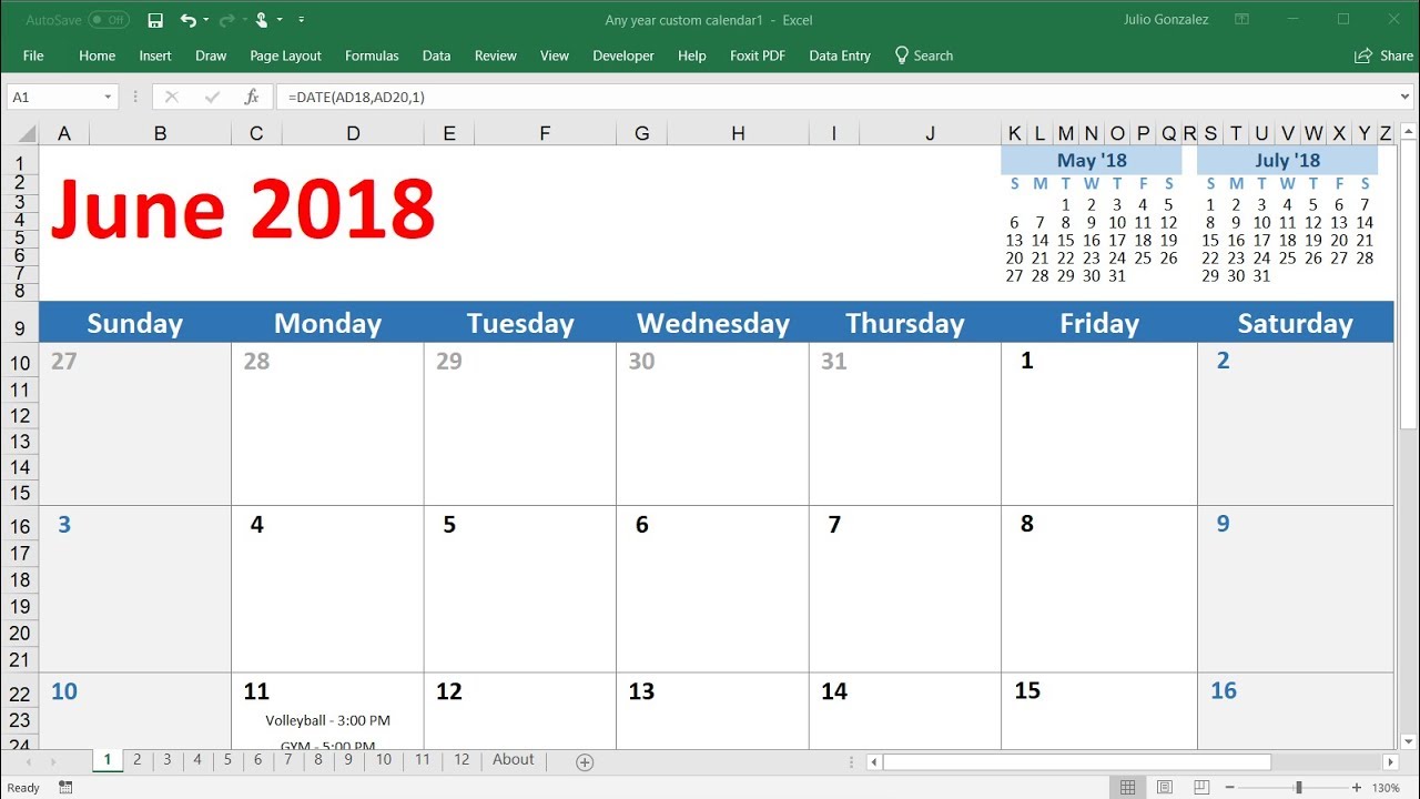 gelei Middelen Oefenen How To Create a Calendar In Excel 2016 - VERY EASY! - YouTube