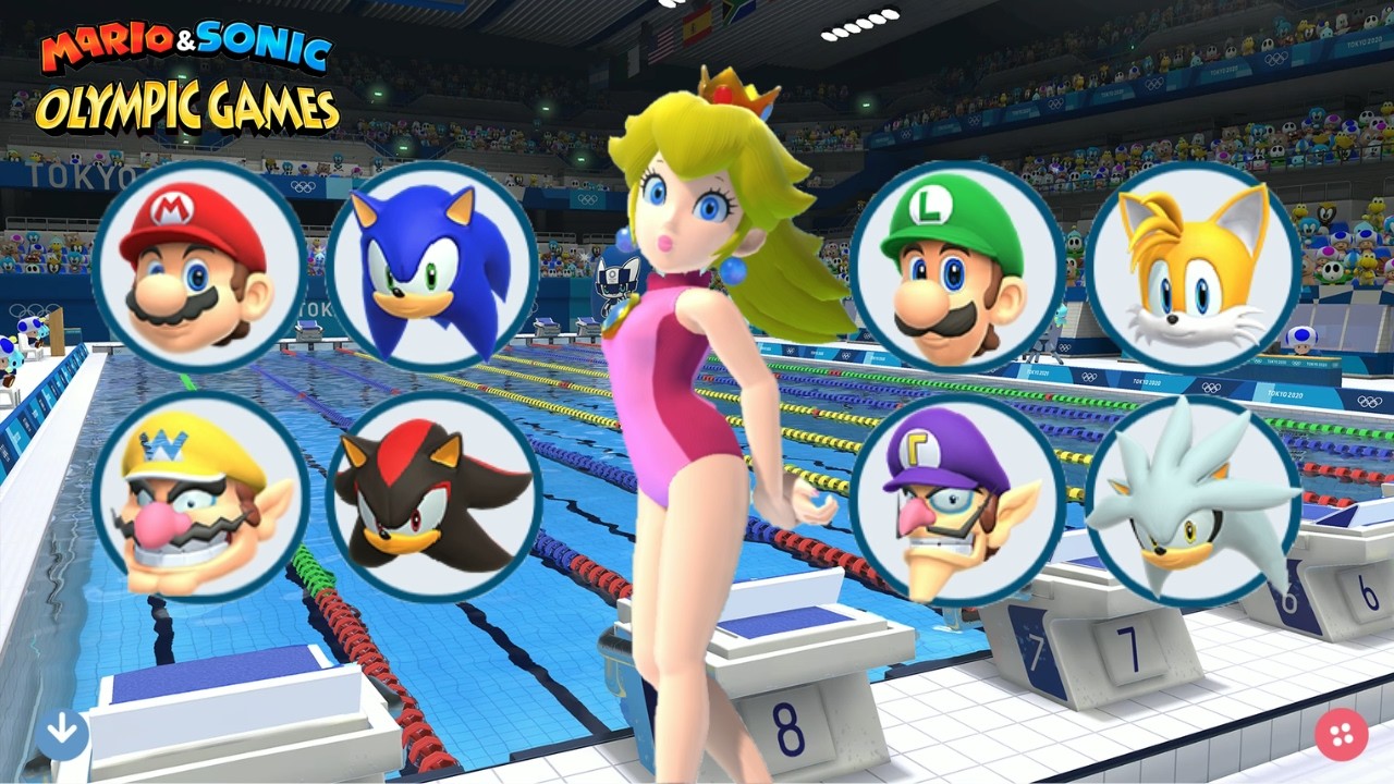 Swimming-100m Mario & Sonic At The Olympic Games Tokyo 2020 Gameplay (New Record Peach)