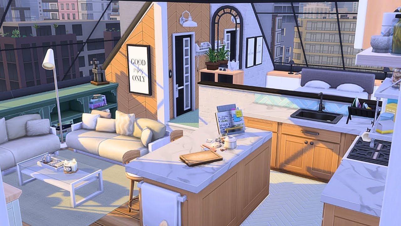 Modern Attic Apartment  🌆 Sims 4 Speed Build Stop Motion (NO CC)