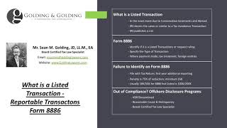 What is an IRS Listed Transaction - Reportable Transactions Form 8886