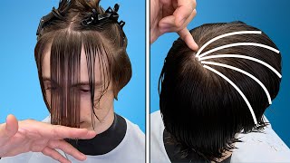 How To Scissor Cut Long Mens Hair | Create Layers and a Perimiter