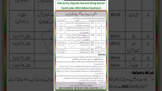 Jobs in Pak Army Signal Record  Wing Kohat Cannt jobs in 2022