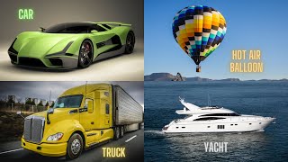 Vehicles Name In English - Transport Vehicles For Toddlers With Pictures \& Sounds - Road Water Air