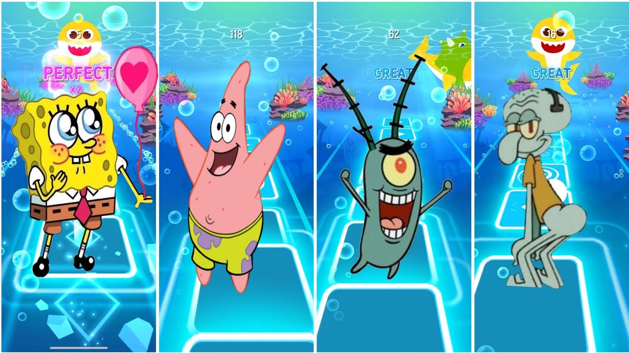 SpongeBob 🆚 patric star 🆚 Mr karbs 🆚 Sandy cheeks EDM rush tiles hop