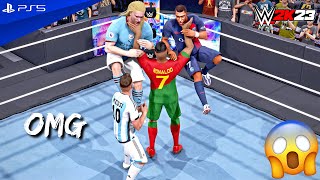 WWE 2K23 - Messi & Cristiano vs Mbappe & Haaland vs Neymar & Vinicius - Triple Threat Tag Team Match