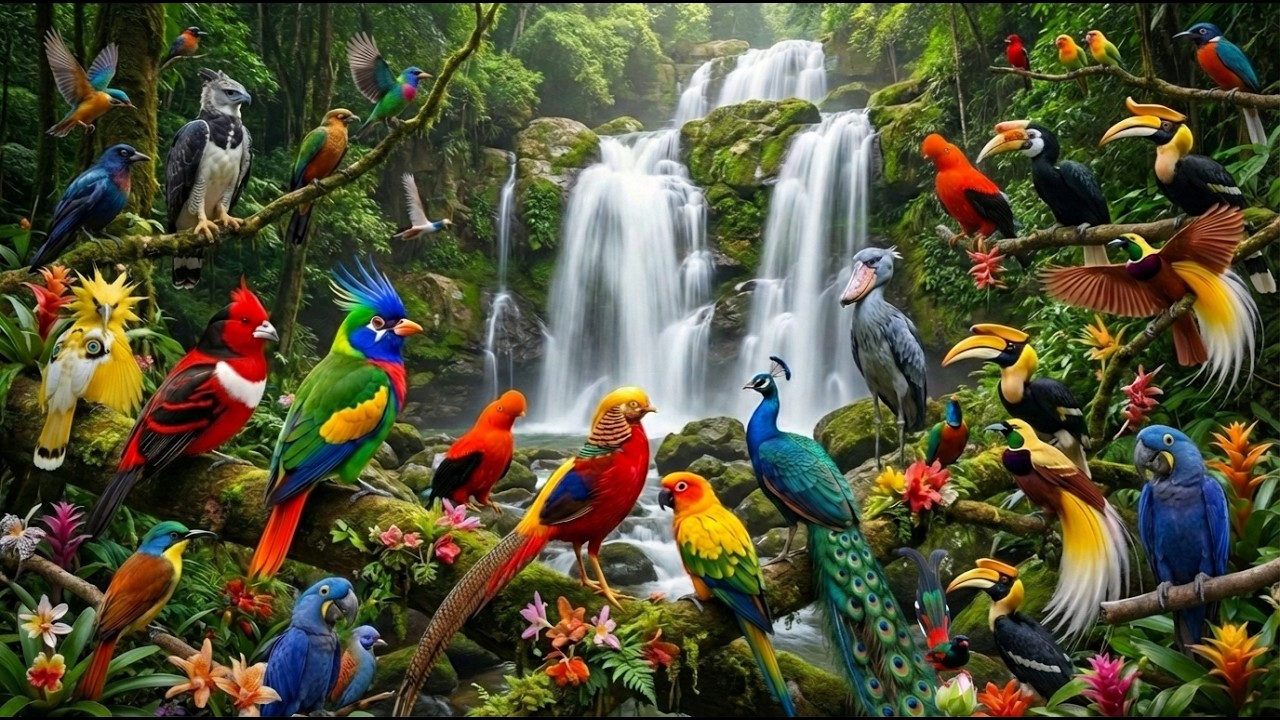 Amazon Rainforest Birds with River Flow 💧🦜 #waterflow #amazonwildlife #junglebirds #exoticbirds
