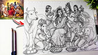How To Draw Shiv Parivar ❤️Lord Shiva, Maa Parvati, Ganesha, Kartikeya, Lakshmi & Saraswati Drawing