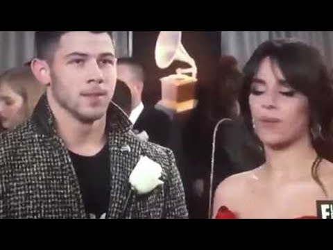 Camila Cabello Awkwardly Reunites with Nick Jonas, Blows Him Kisses | 2018 Grammys