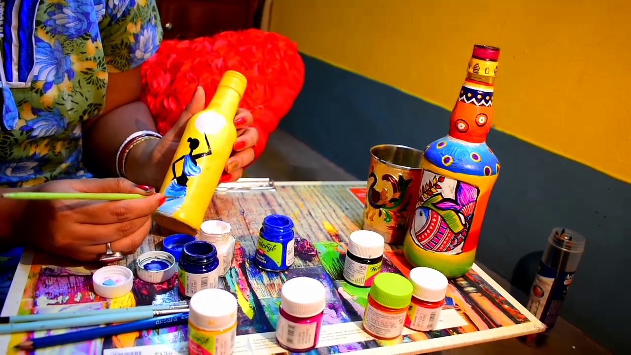 How to paint glass bottle with acrylic color YouTube