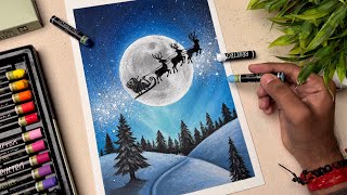 Christmas Drawing  Christmas Scenery Drawing  Oil Pastel Drawing 