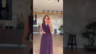 Kruvaze Yaka Tensel Mürdüm Elbise