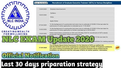 NLC GET 2020 Online Exam Update || Latest official notification || Last month priparation strategy