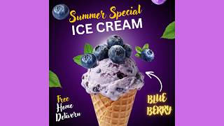 create a stunning photography in canva ! Blue Berry ice cream photography | Easy for beginners.