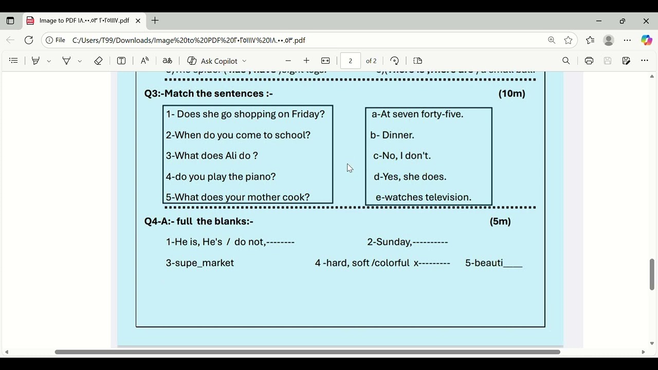نموذج أسئلة امتحان الشهر الثاني اليونت الثاني unit2 المستوى الثالث