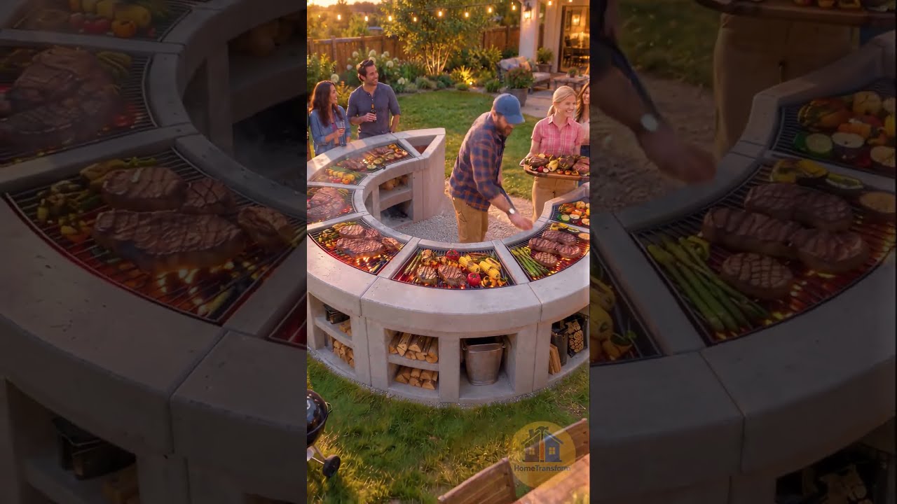 She Invited Everyone, So He Built This Incredible Outdoor Grill! 😂🍖 #BBQ #DIY