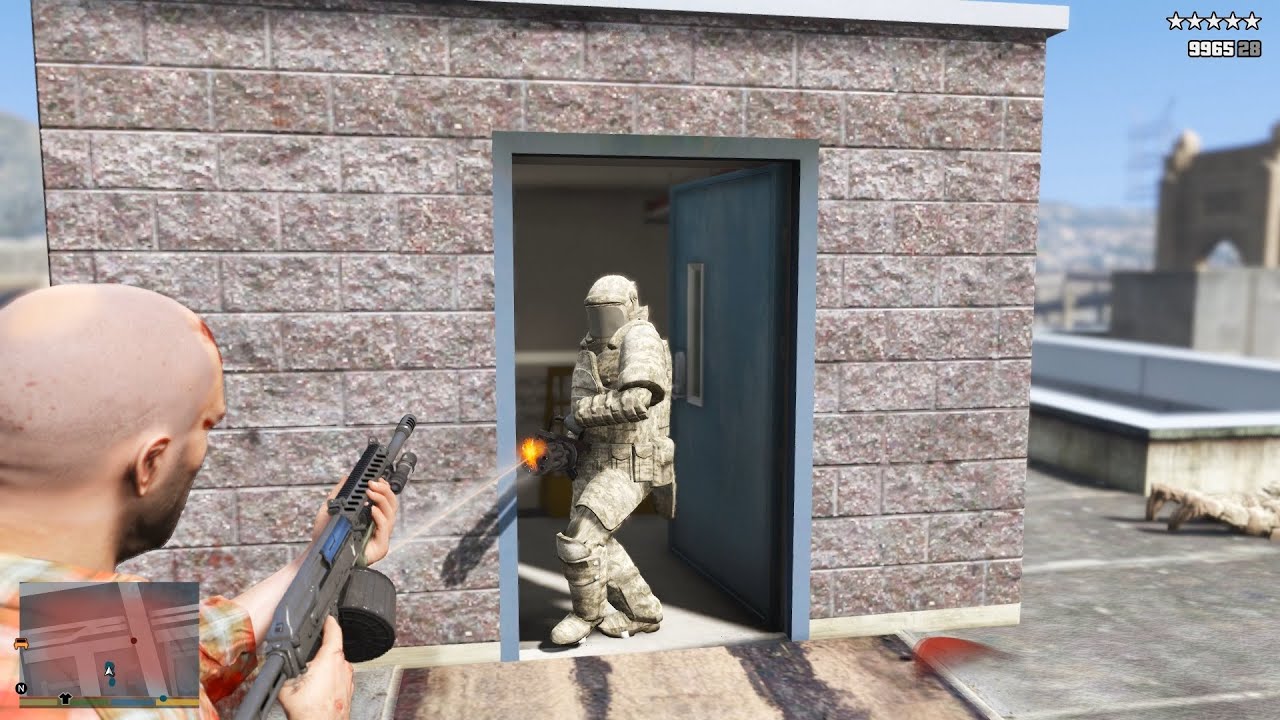GTA V Police Station Shootout War With Army + Epic 5 Star Wanted Level ...