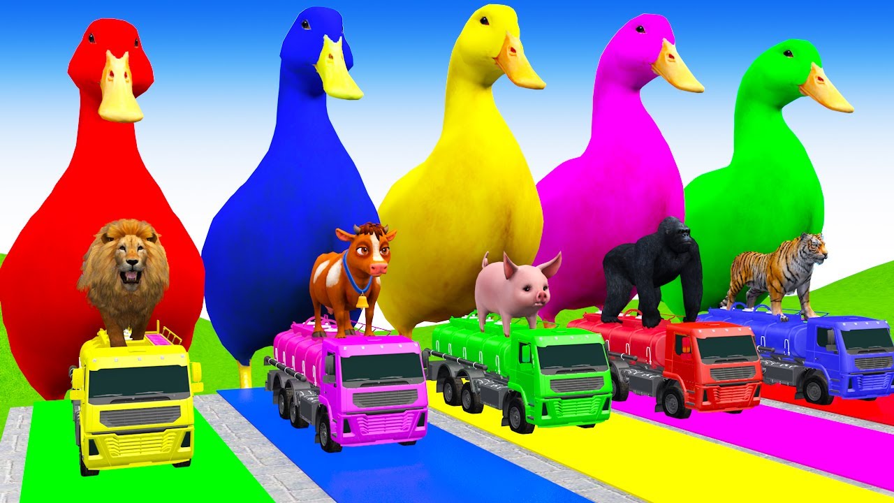 Long Slide With Cow Elephant Gorilla Hippopotamus 3d Animal Game Funny 3d Animals