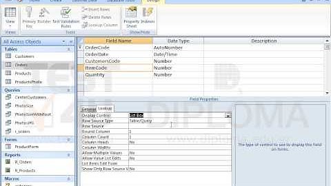 Set the display control of the ItemCode field in the Orders table as List Box. Make sure the Row...