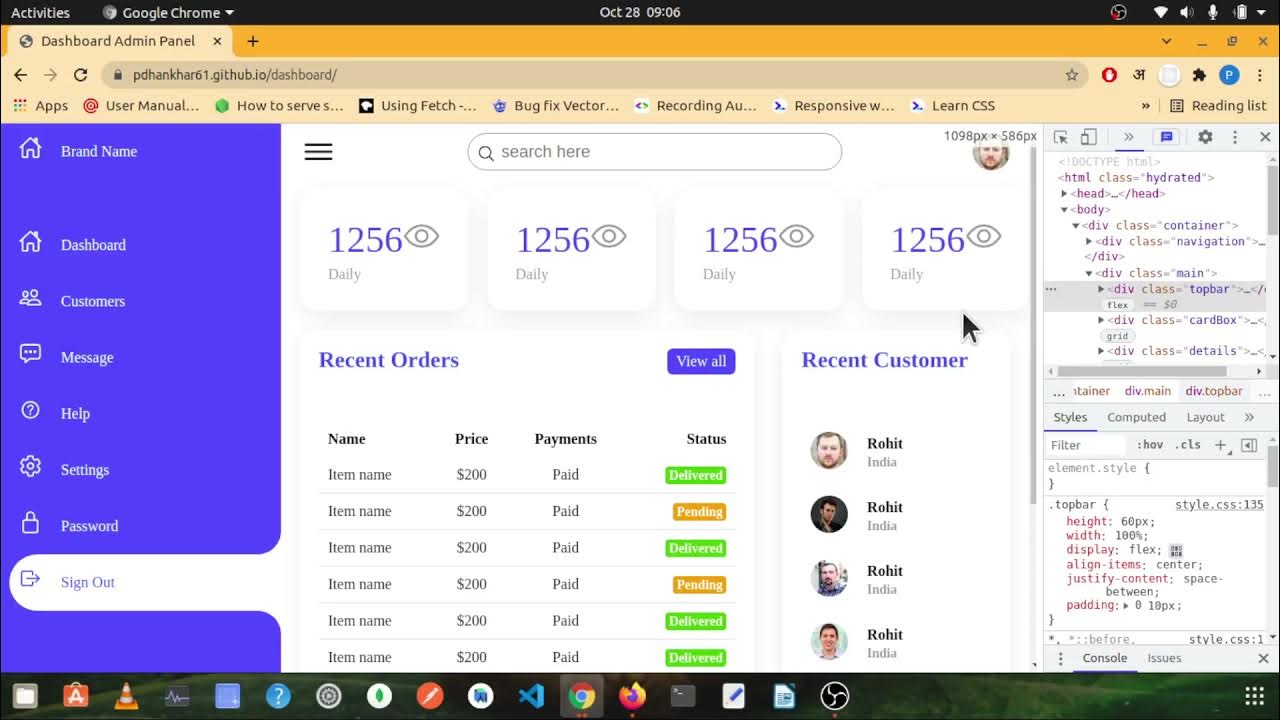 Responsive Admin Panel Dashboard - Html, Css, Javascript - YouTube