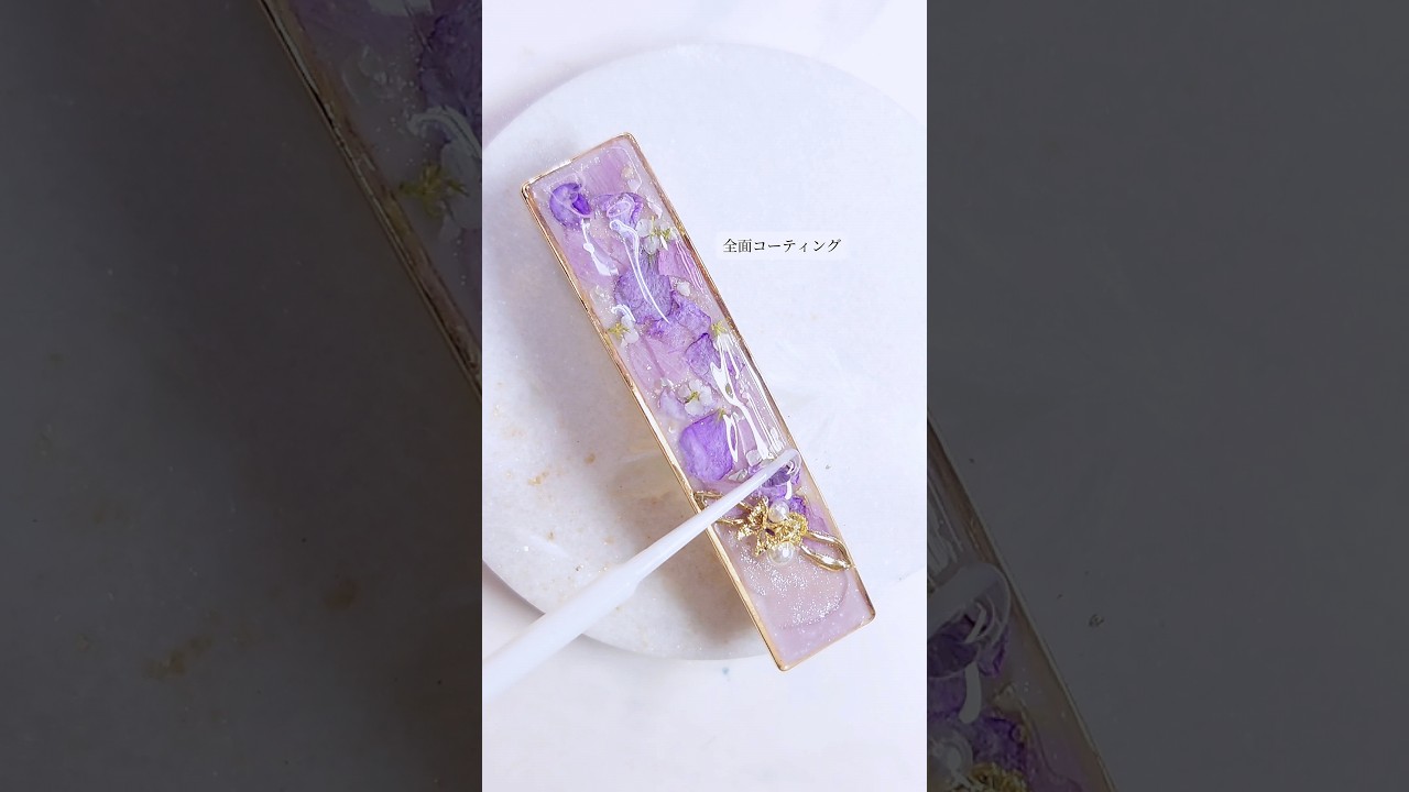 本物紫陽花吸い上げ染め❤️切子硝子調レジンのロングバレッタ❤️ 本物紫陽花吸い上げ染め❤️切子硝子調レジンのロングバレッタ❤️