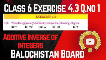 Exercise 4.3 Q.no.1 / Additive Inverse / class 6 Math Balochistan Board