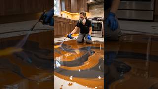 Insane Epoxy Resin Floor Transformation in Luxury Kitchen ✨ #epoxyfloor #timelapse