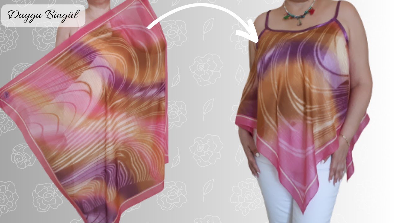 Легкое и стильное шитье блузки с квадратным шарфом | Duygu Bingül