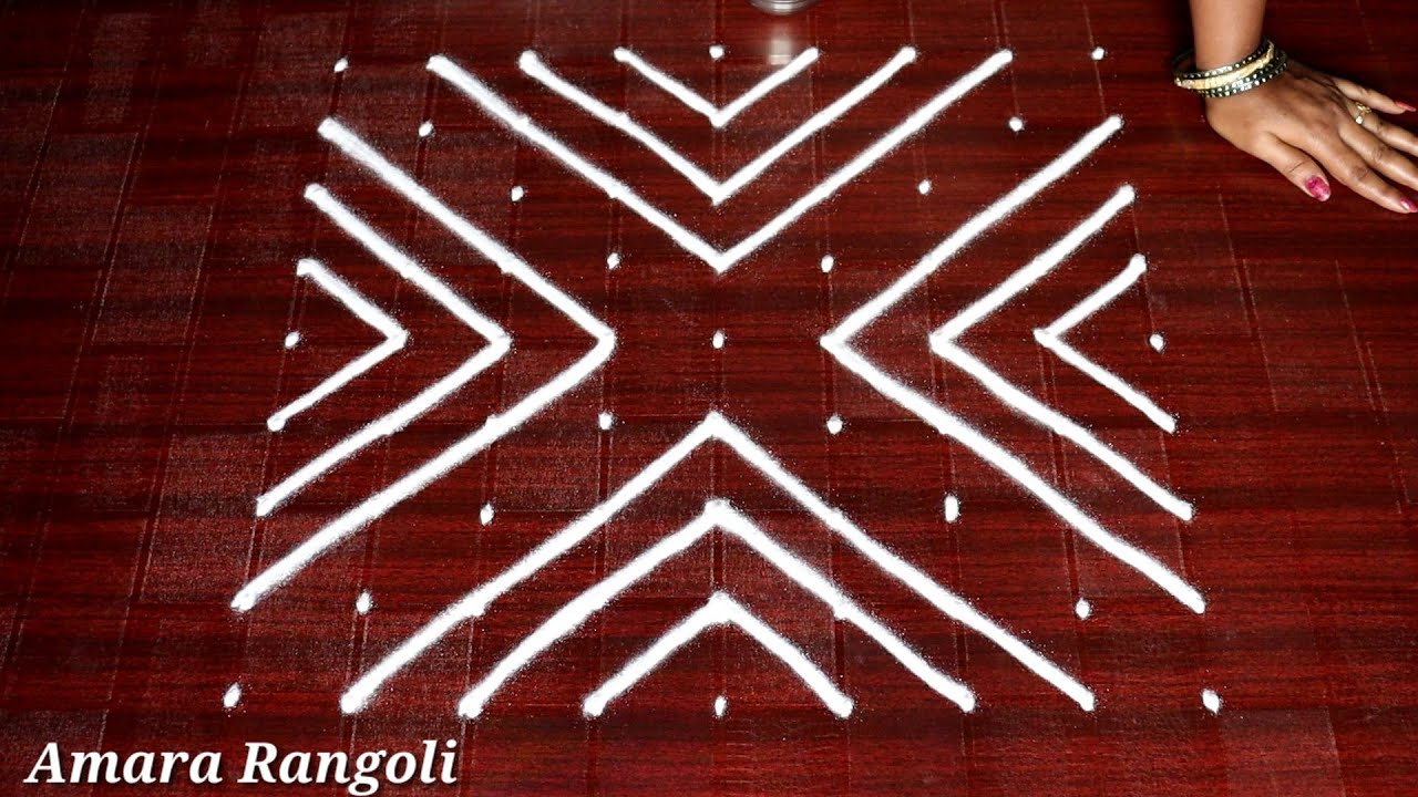 Simple rangoli designs with 9x9 dots | Chukkala muggulu | Dots kolam ...