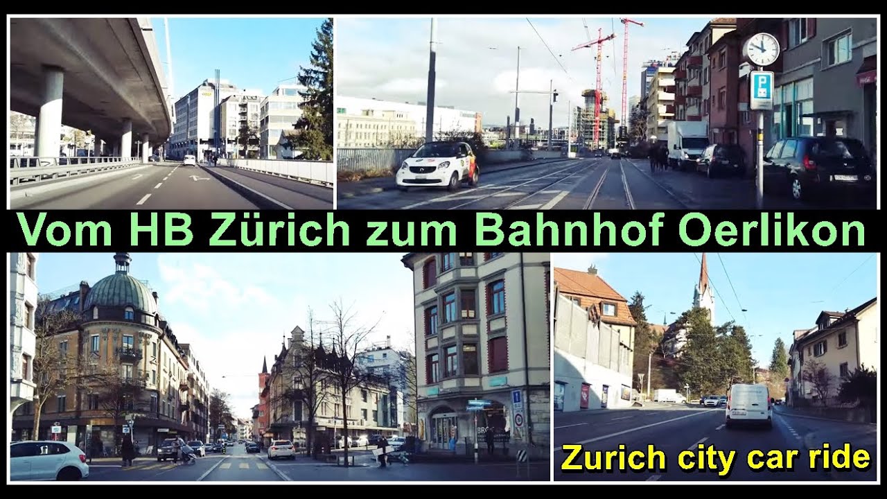 Zurich city car ride / Autofahrt vom HB Zürich zum Bahnhof Oerlikon, Stadt Zürich, Schweiz 2021