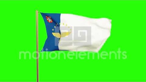 Azores Flag Waving In The Wind. Green Screen, Alpha Matte. Loopable Animation Stock Animation
