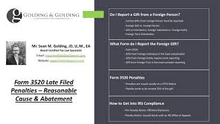 Form 3520 Penalties - 2020 Late Filed Penalties for Gifts or Inheritance from Foreign Persons