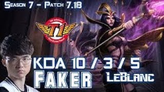 SKT T1 Faker LEBLANC vs KARMA Mid - Patch 7.18 KOREA Ranked