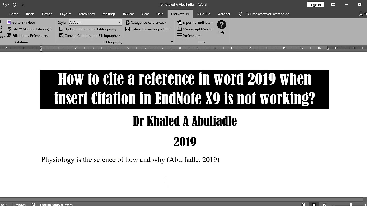 Citing A Reference When Insert Citation In EndNote X9 Is Not Working 