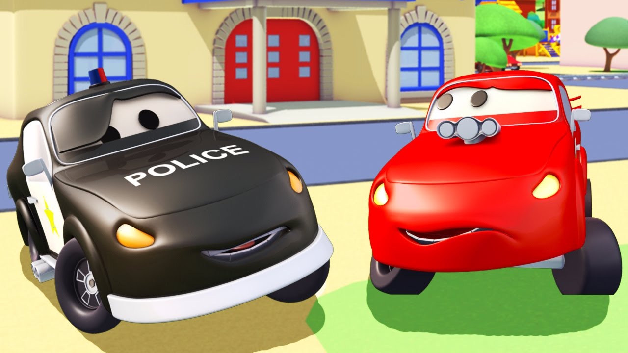 Car Patrol and his friend Jerry the Racing Car in Car City Cars & Trucks cartoon for children