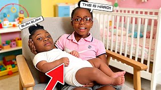 Big Sister Babysits Little Sister For The First Time! 😱