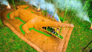 Build Secret Underground House Shape Giant Crocodile In Heavy Rain With Million Dollar Swimming Pool by Primitive Survival 99,990 views 8 months ago 56 minutes