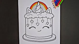 Let's Colors a Unicorn Cake With Rainbow Colors for beginners and toddlers