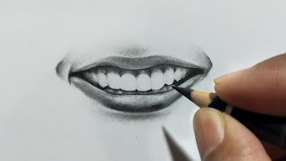 Smiling face sketch/Smiling face with teeth pencil drawing for beginners/teeth sketch