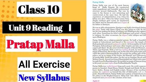 Class 10 English Unit 9 Reading I Pratap Malla All Exercise | Chapter 9 History and Culture 