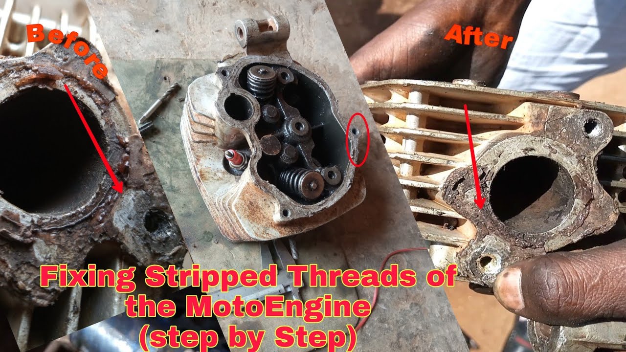 Fix Repair stripped threads Cylinder head Using Taps & Dies homemade Helicoil YouTube